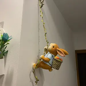 Small Resin Bunny Sculpture - 1pc Climbing Rabbit Garden Statue with Basket for Garden, Lawn, and Balcony Wall Decor creative small gift church easter egg wooden coin bank home decor statue