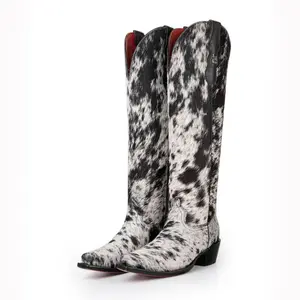 2025 new leopard print imitation horsehair knight boots western cowboy boots 331123