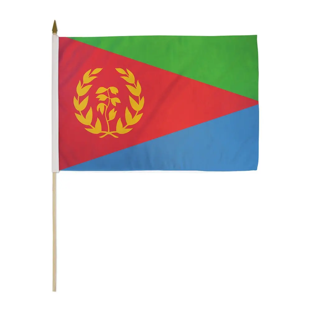 12x18in Eritrea Stick Flag, Bright Polyester Banner with Wooden and Plastic Components for Home, Festive Decorations