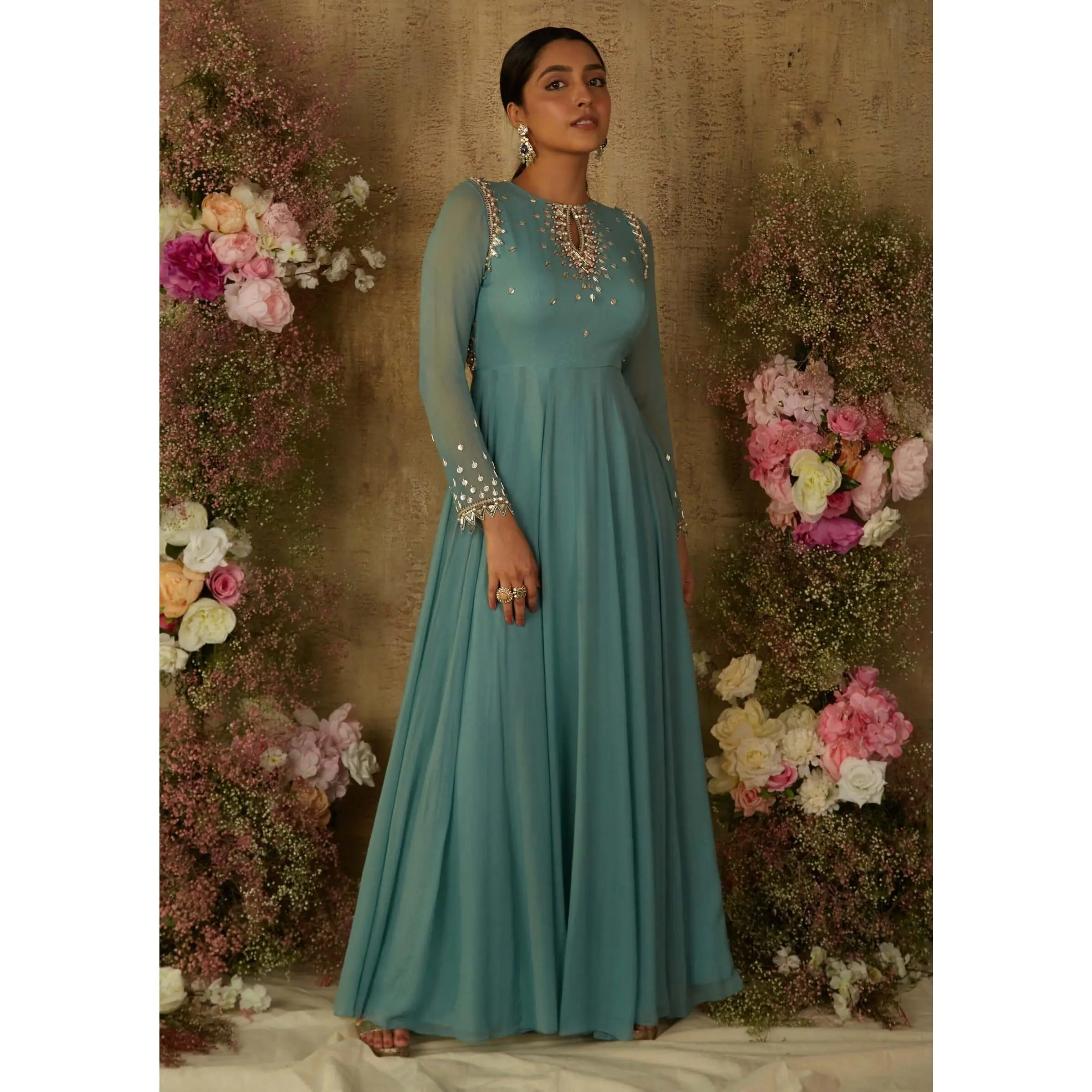 Marine blue aqua overlap anarkali