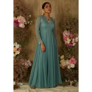Marine blue aqua overlap anarkali