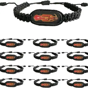 Santa Muerte Black and Red 7"-11" One Size Adjustable Bracelet with Iconic Design and Secure Fit