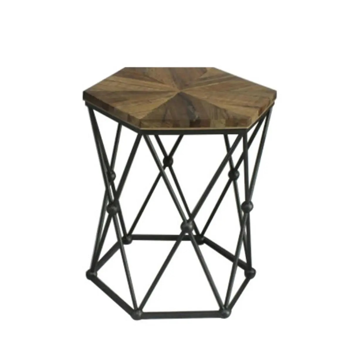 3-Piece Hexagon Wood & Metal End Table Set - Living Room Side Tables to Triple Your Space, Triple The End Table Space