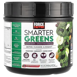 Force Factor Smarter Greens®, Superfoods + Digestion Powder, Pomegranate Berry, 16.8 oz (477 g)