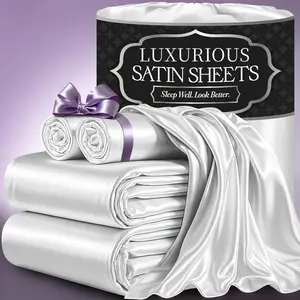 WVG Luxury Satin Fitted Sheet 1*Fitted Sheet+2*Pillowcase, Queen Sheet, Cooling, Smooth, Breathable, Wrinkle-Resistant, Machine Washable, Easy Care Ultra Soft For Hot Sleepers Child, Children, Adults, Hotels, Apartments, Wedding Gifts-3000TC
