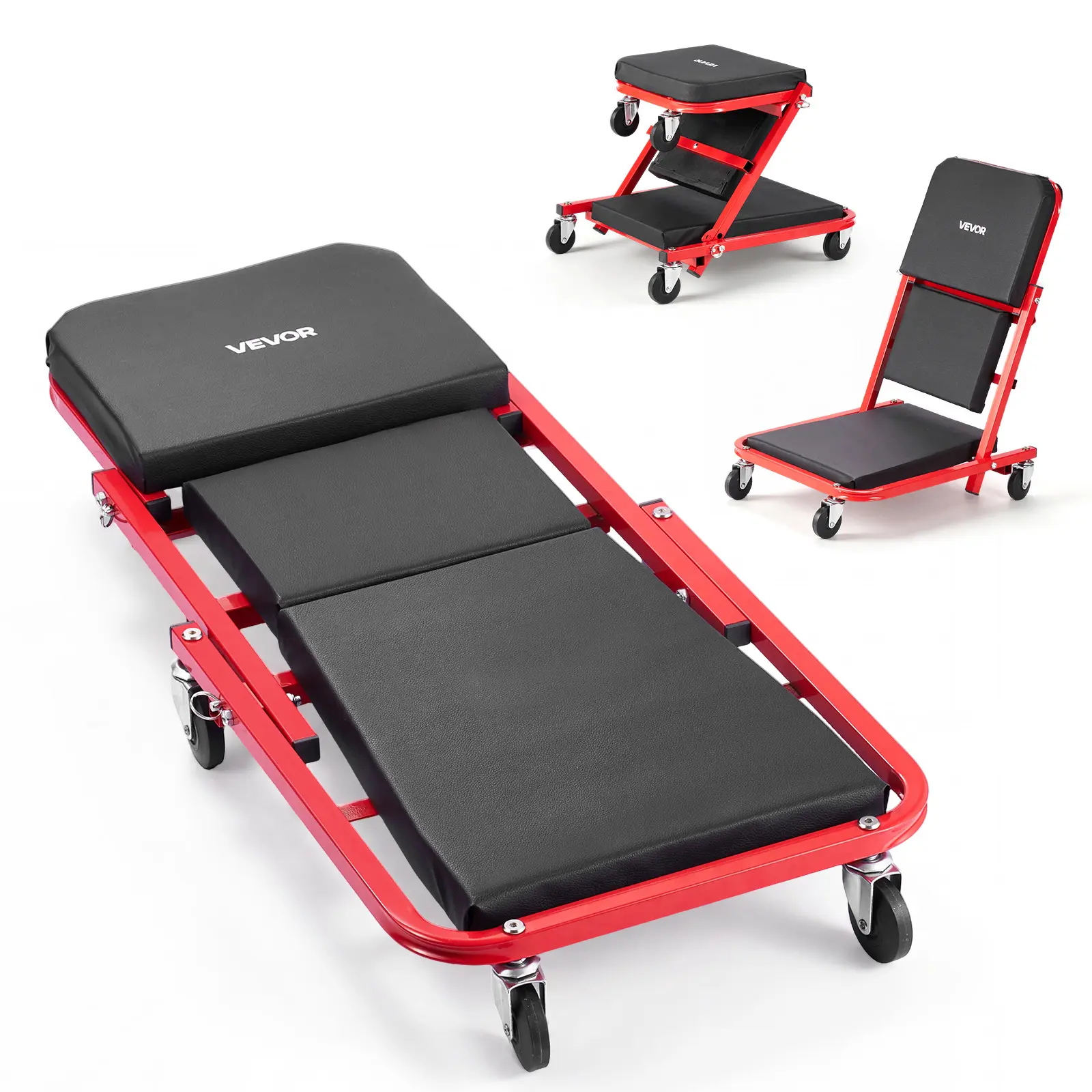 【summerfinds】VEVOR 36 in 3-in-1 Folding Mechanic Creeper, Z-Creeper Garage Roller, 340 lbs Under Car Rolling Creeper with 6 Swivel Casters, Padded Headrest, Lay Down or Sit for Auto Repair