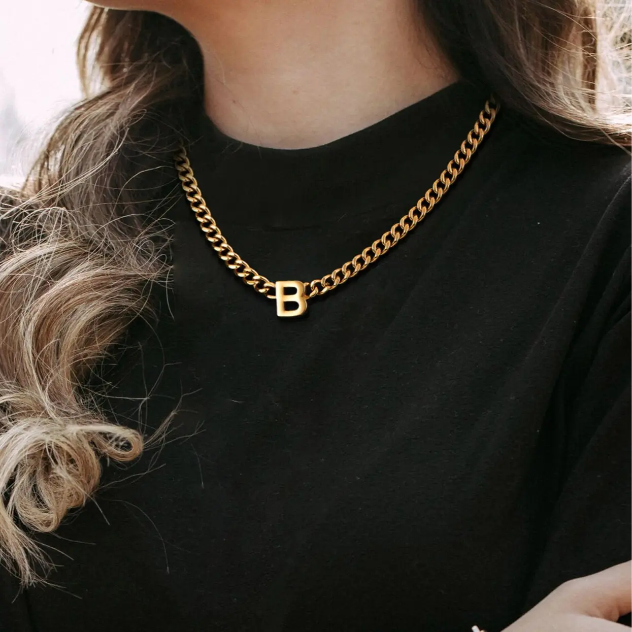 FaithHeart Silver Initial Pendant Necklace, Stainless Steel Cuban Link Design Chain, Personalized A-Z Letter Jewelry for Women Men, Everyday Wear, Initial Letter