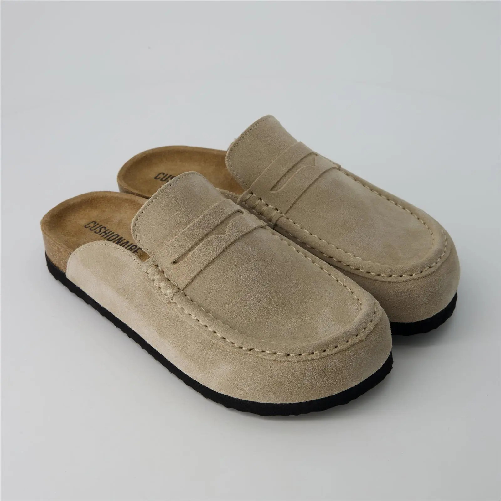 Cushionaire Fondu Genuine Leather Penny Clogs for Women - Soft and Comfortable Genuine Leather Slip On Loafer Mules with Penny Strap Accent and Memory Foam Footbed