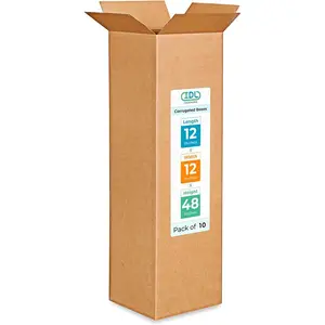IDL Packaging Medium Corrugated Shipping Boxes 12"L x 12"W x 48"H (Pack of 10) - Prime Choice of Strong Packing Boxes for USPS, UPS, FedEx Shipping - Easy-to-Recycle Cardboard Boxes for Packaging