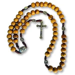St Saint Benedict Wooden Rosary Men Women Wood Prayer Beads Cross Crucifix