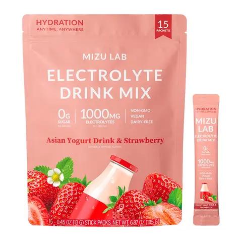 Asian Yogurt Drink & Strawberry Electrolytes | Zero Sugar [15 stick packs]