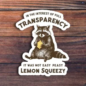 It Was Not Easy Peasy Lemon Squeezy Sticker, Funny Raccoon Sticker, Sarcastic Sticker, Meme Sticker, Cute Raccoon, Waterproof Vinyl Sticker