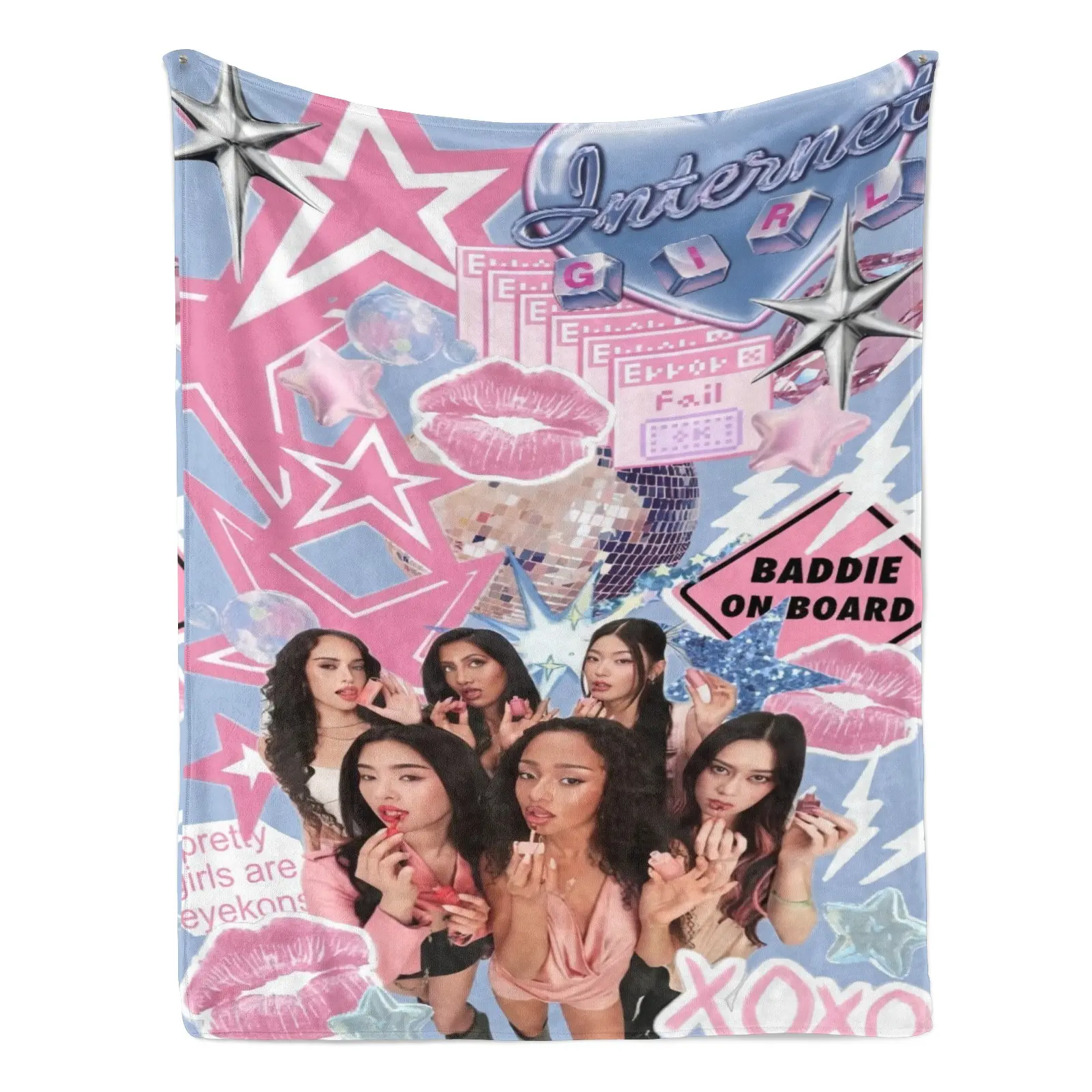 Katseye Girl Group Y2K Collage Flannel Throw Blanket, Pastel Pink Blue Internet Girl Disco Star Lip Print Ultra Soft Lightweight Cooling Cozy Cover for Bed Sofa Dorm Office Travel, Trendy Pop Room Decor, Perfect Birthday Christmas Holiday Gift