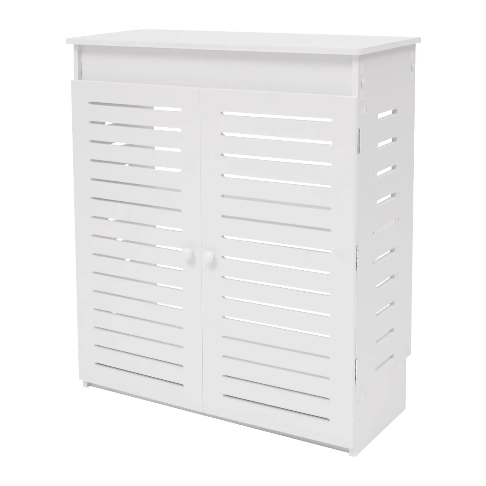 1 piece PVC storage cabinet, modern style, rectangular freestanding design, double-layer heat dissipation home storage cabinet, made of high-temperature press-formed PVC sheet, secured with mortise-and-tenon screws.