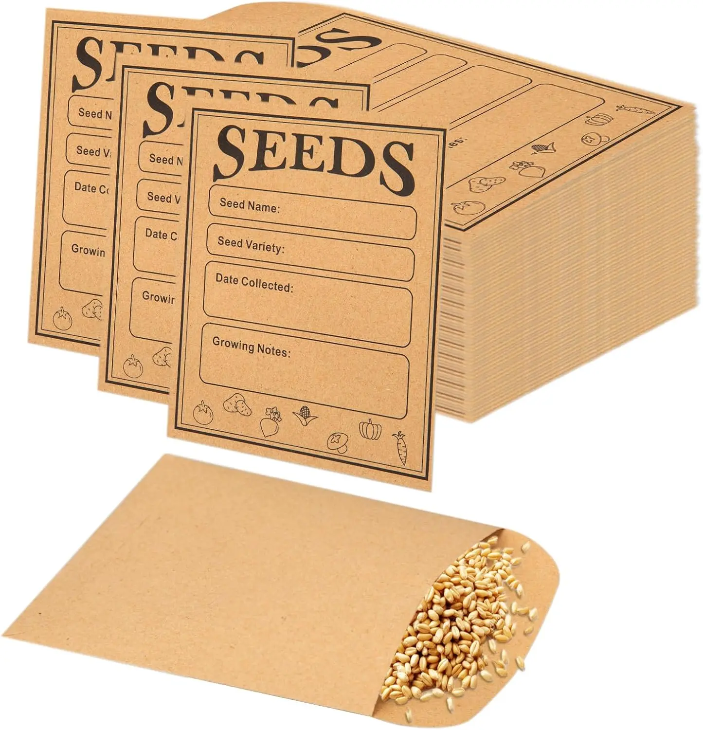 150pcs Seed Saving Envelopes, 4.7x3.1 Inch Reusable Seed Kraft Storage Organizer Packets Envelopes