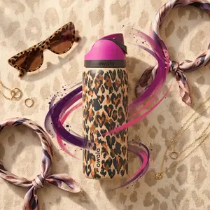 Owala FreeSip 32oz Extreme-Cold Insulation Jug, Urban Outfitters Exclusive Wild at Heart Fierce Leopard Print Pattern Mix Stainless Steel Gym Bottle