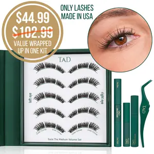 TAD Beauty Bare Lash Stripment Intro Kit - 5 Pairs of Comfortable 3D-Printed Lashes with Mini Microstructure Base & DIY Tweezer for Seamless Glam Look