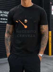 Necesito Cerveza Beer Fuel Gauge Funny Graphic Tee Vintage Washed Cotton T Shirt For Men Women Casual Drinking Tee