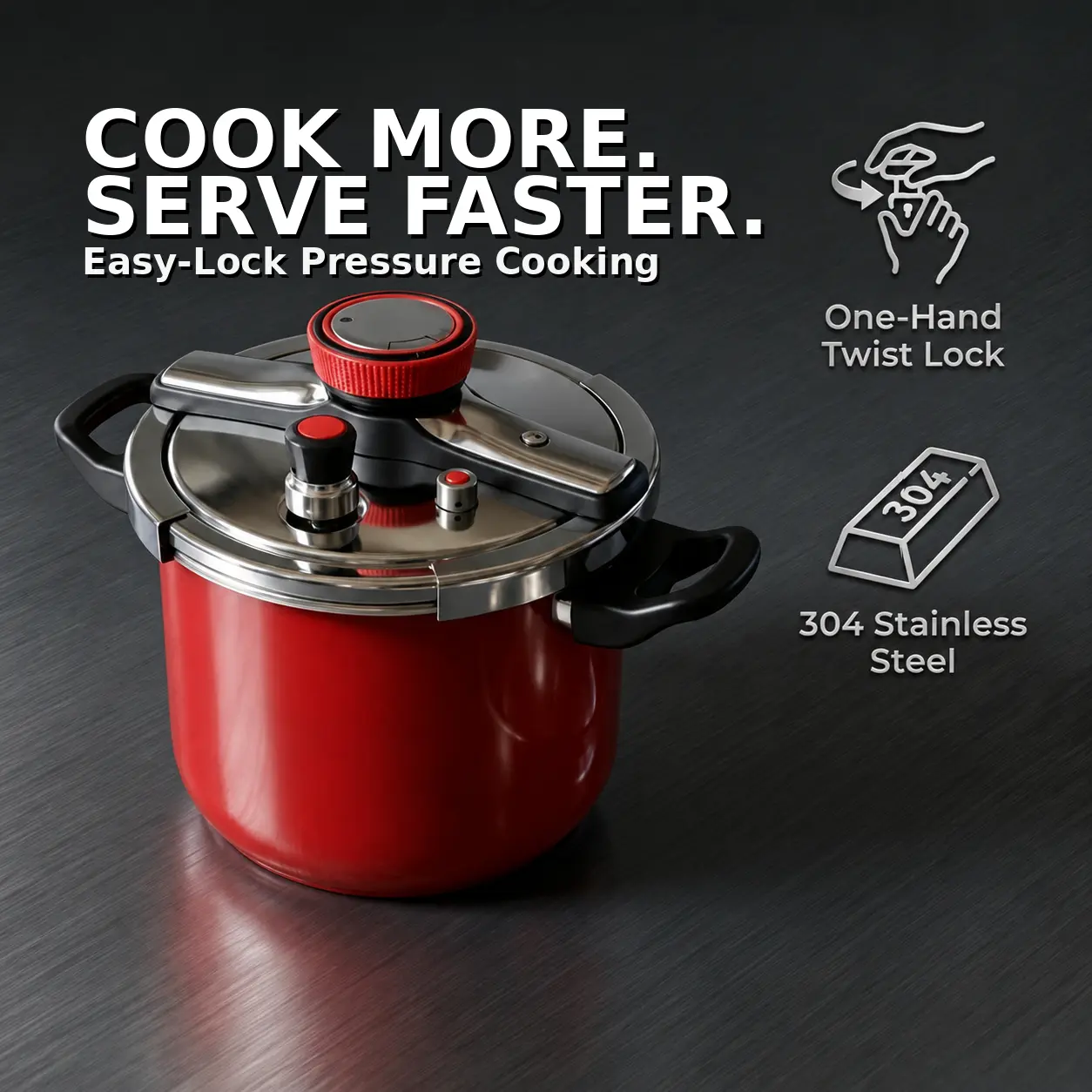 304 Stainless Steel Pressure Cooker Set, Festive Red – Heats Fast & Saves Energy, Works on Induction & Gas, Ideal for Family Cooking & Restaurant Use