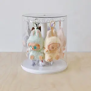 Rotating Clear Display Case for Large Doll Keychains, Display Stand for Plush Dolls, Dust and Moisture Proof, All-Round Display, Figurines Pop Mart (NO Dolls) (White)