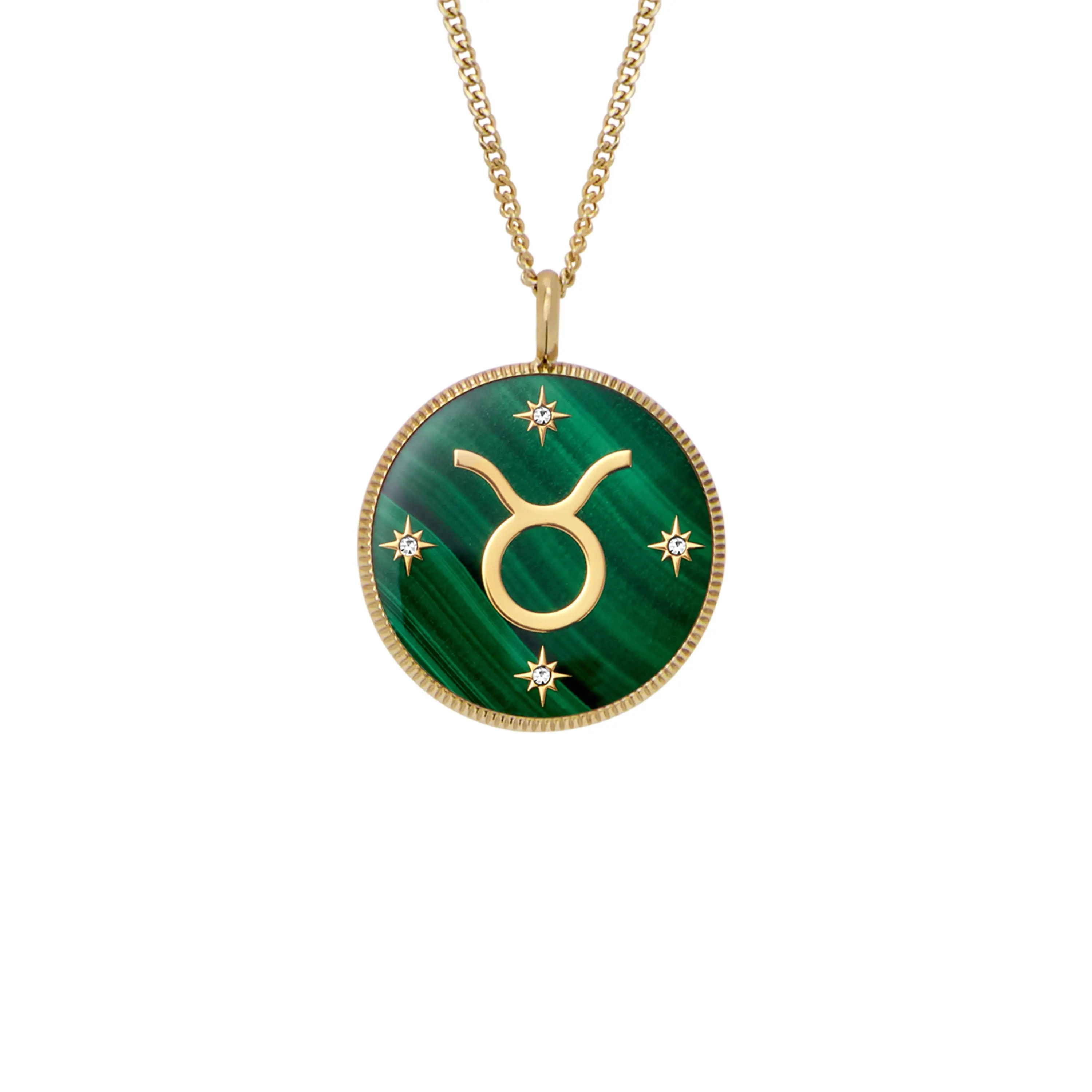Fossil Women's Taurus Sutton Zodiac Gold-Tone Stainless Steel Green Malachite Pendant Necklace