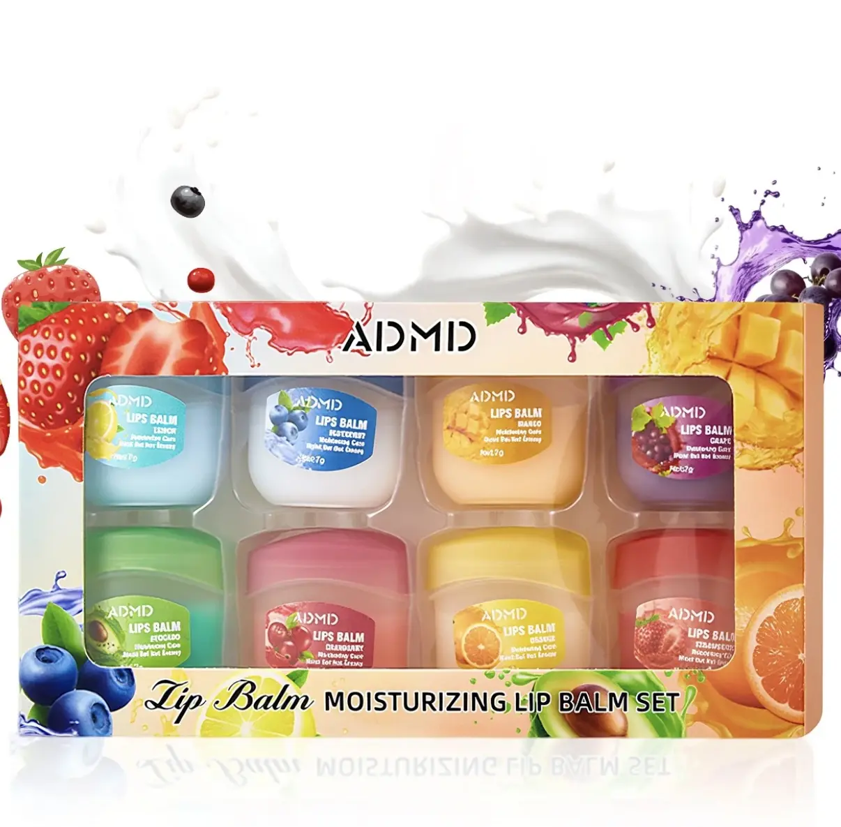 8-Pack Fruit Flavor Lip Balm Set, Mini Lip Mask for Daily Moisture & Overnight Care Helps Soothe Dry Lips
