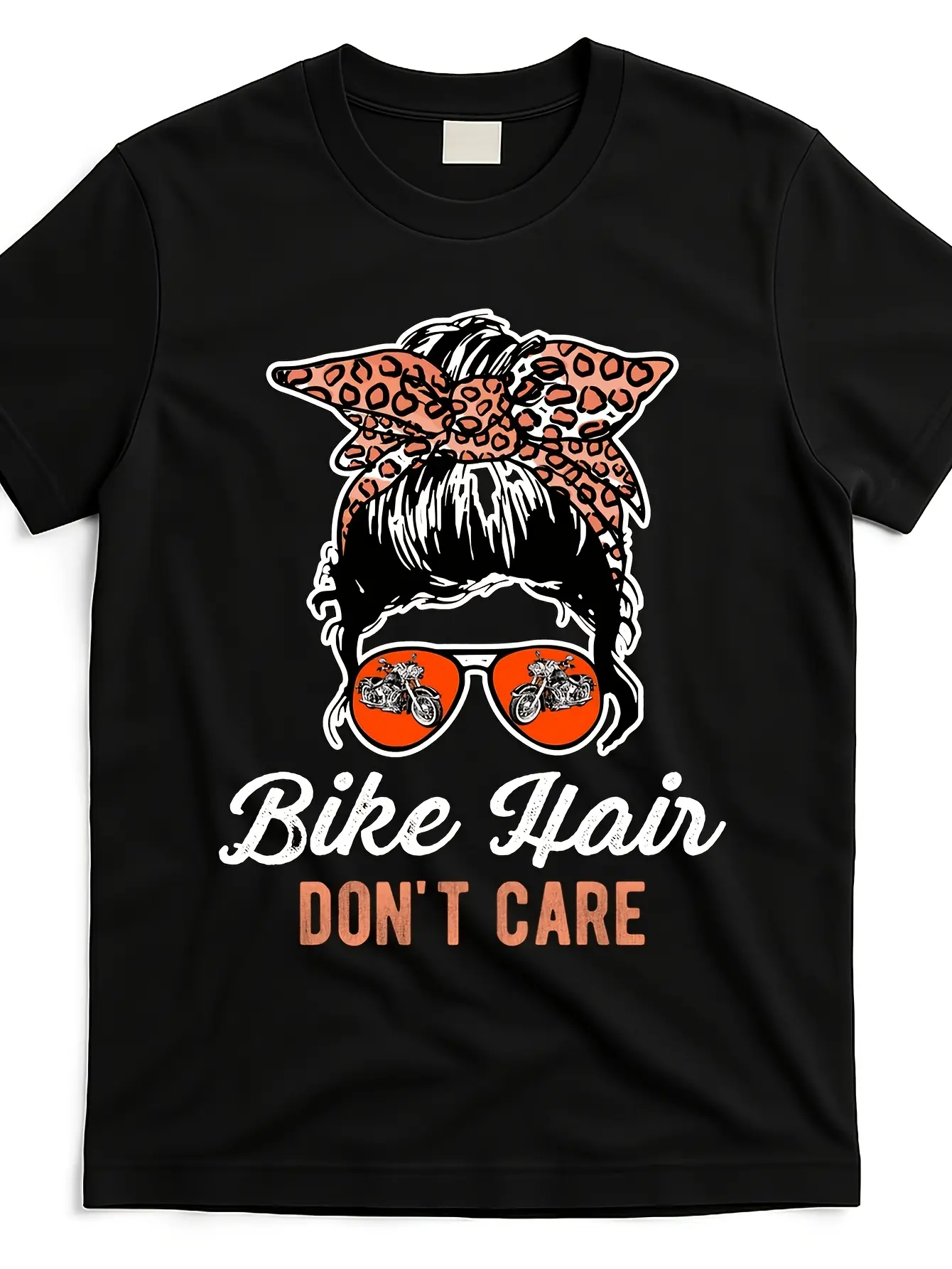 Bike Hair Don't Care Motorcycle Rider Biker Gift T-Shirt - Unisex Vintage Graphic Print Soft Breathable Cotton Regular Fit Crew Neck Machine Washable Casual Tee for Men & Women All-Season Comfort Motorcycle T Shirt Comfortable Clothing Playful Design Dura