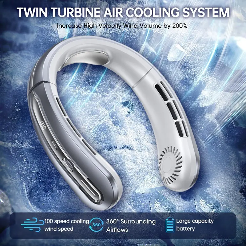 Portable Bladeless Neck Fan, Personal Portable Fan, Generation Lazy Rechargeable Small Fan - Features Infinite Speed with 100 Levels of Strong Cooling, Equipped with a 1200Mah Rechargeable Battery