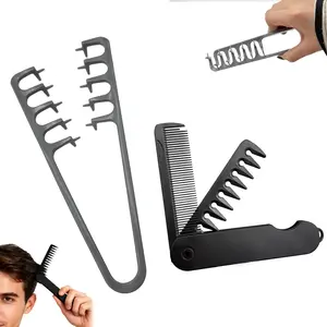 Textured Comb Set, Wide Tooth Detangling Brush, Detangler, Travel-Friendly Foldable Design, Dual-Use Abs Plastic Handle, Unisex Hair Care Tool