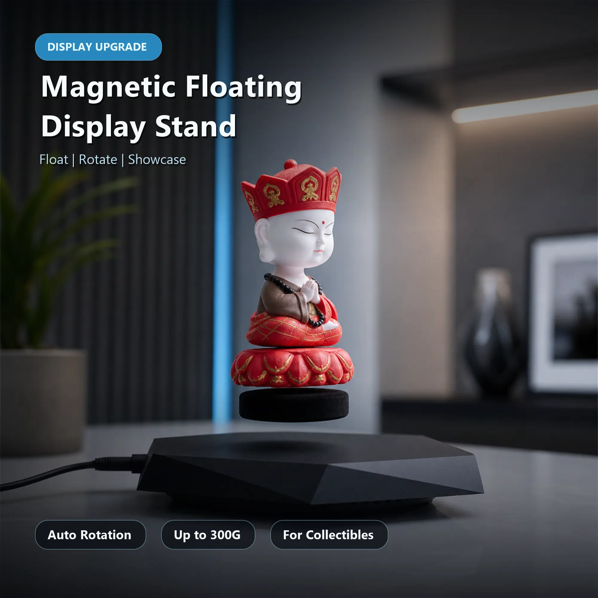 Magnetic Levitating Display Stand, 360° Rotating Floating Platform, Tabletop Decor Ornament for Figurines & Jewelry Collection, Novelty Gift for Merchandise Display