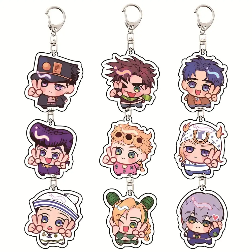 JoJo's Bizarre Adventure All Series Chibi Version Acrylic Keychains Anime Gifts, Unique Keychains for Personal Style, Cute Keychains for Bags and Keys