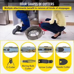 VEVOR Drain Cable Sewer Cable 75ft 1/2in Drain Cleaning Cable Auger Snake Pipe