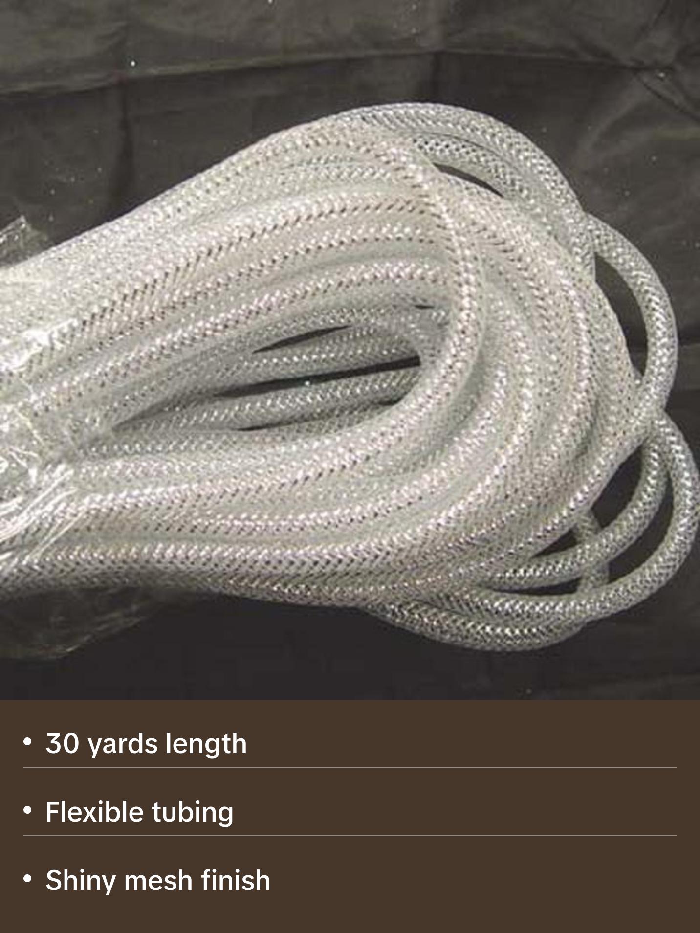 White Silver Foil Deco Flex Mesh Tubular Ribbon RE300440
