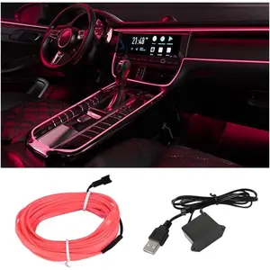 EL Wire Interior Car LED Strip Lights, USB Car Neon Light Strip with Sewing Edge, 16FT Neon Light 5V with Fuse Protection, Electroluminescent Car Indoor Decorations (Pink)