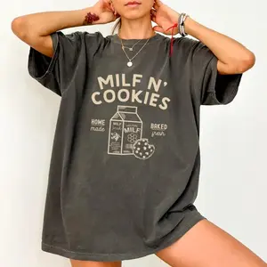 ChicCotton Milf N' Cookies Stay At Home Comfort  Shirt, Cute Milf Tee, Cougar Mom T-shirt, Funny Sayings Gift, Womenswear