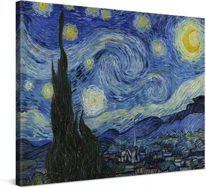 Vincent Van Gogh Starry Night 16x12 in – Premium Canvas Art Print – Canvas Print Wall Art Decor Picture Stretched on Wooden Frame as Gallery Artwork