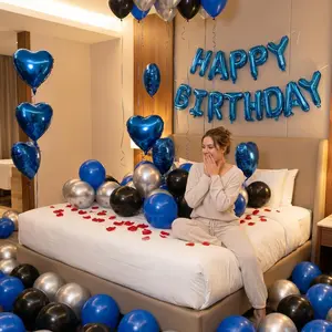94pcs Blue Birthday Party Decoration Set Birthday Balloon Decorations Party Supplies Kit for Kids Adults All ThemesMaterial Happy Birthday Balloons for Blue Themed Party Supplies Foil Kit squirrel  balloon Valentine's Day Heart Shaped