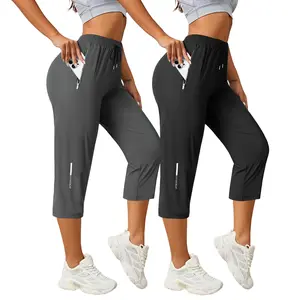 3-pack women’s high-stretch, breathable seven-eighths athletic pants featuring a high waist with drawstring, zippered anti-theft pocket, reflective stripe details; suitable for fitness, running, yoga training, outdoor activities, and everyday casual wear;