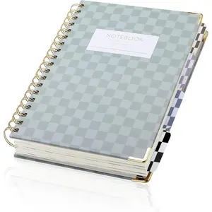 Checkered Spiral Notebook with Dividers & Tabs, 7.25" x 10" 240 Pages Cute Hardcover 5 Subject Notebook for Work, School & Note Taking College Ruled Journal for Women Men Travel(Sage Green)