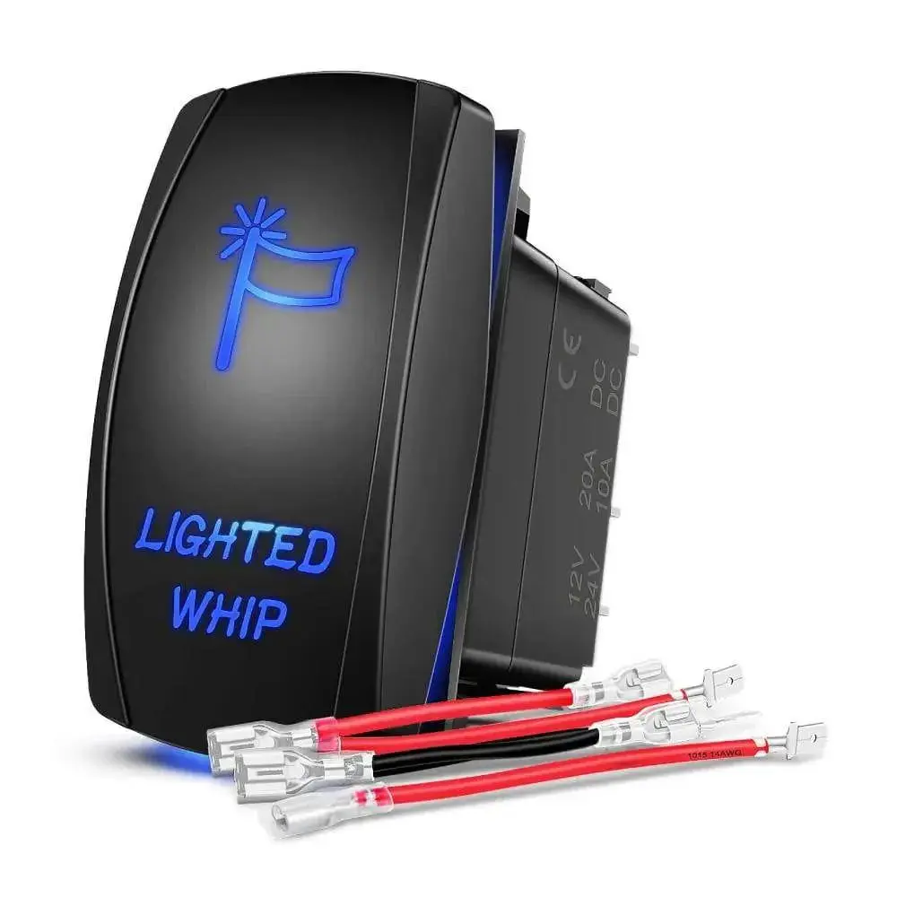 Nilight 5-Pin Laser On/Off Lighted Whip Rocker Switch, Blue LED Lights, 12V-24V Outdoor Electrical Switch with Wiring Diagram for Home Improvement Use