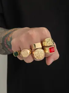 6-Piece Luxury Men's Ring Set, and Gemstones, Relief Design, Commuter Fashion, Vintage Style Accessories, Vintage Rings Jewelry