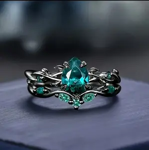 Fashion Ring, Gun, Black Inlaid Sea Blue Diamond Ring, European and American Ins Engagement Jewelry, Female Love