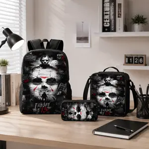 Friday The 13th 3-Piece Backpack Set, Large-Capacity School Bookbag With Lunch Bag & Pencil Case, Lightweight Laptop Backpack For Horror Movie Fan Teens, Back To School Gift