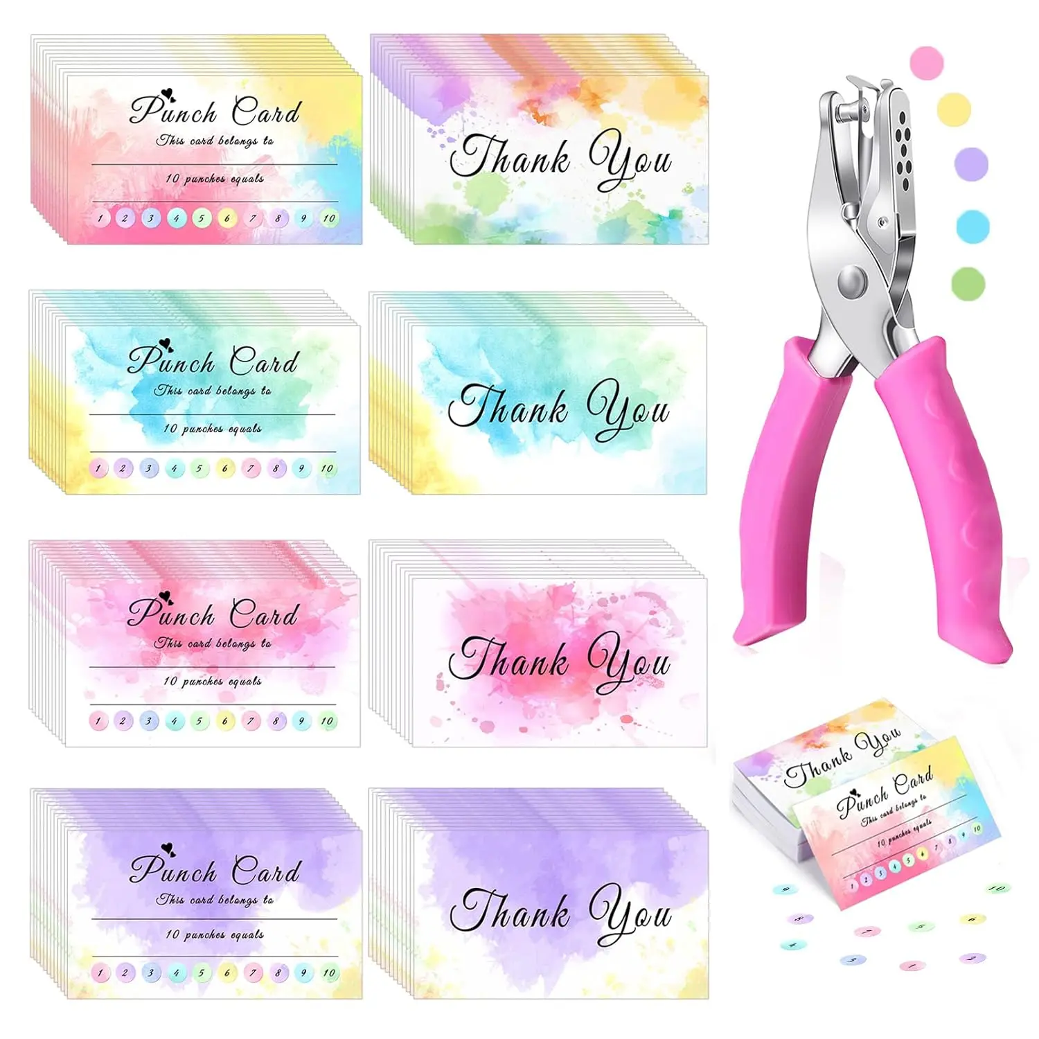 200 count Reward Punch Cards with Hole Puncher, Incentive Loyalty Reward Card Circle Handheld Punch Kit,  Behavior Incentive Awards Cards for Business Classroom School Supplies(3.5" x 2")