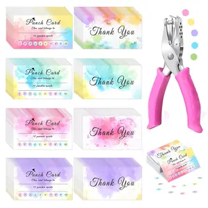 200 count Reward Punch Cards with Hole Puncher, Incentive Loyalty Reward Card Circle Handheld Punch Kit,  Behavior Incentive Awards Cards for Business Classroom School Supplies(3.5" x 2")