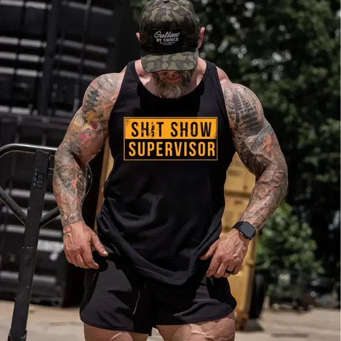 Sh*t Show Supervisor" Funny Sarcastic Men's Tank Top - Humorous Graphic Work Gym Sleeveless Shirt, Office Joke Dad Gift Tee Hoodie - Sweatshirt