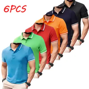 Men's 6-Pack Short-Sleeve Polo Shirt - Featuring colorblock trim details, breathable fabric, and available in multiple colors, these comfortable and casual T-shirts are ideal for everyday wear and summer style. Stylish Shortsleeve