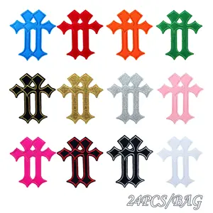 24pcs Cross Pattern Iron-On Patches, Cross Design Appliques, Cross Embroidery Designs, Sewing Embroidery DIY Decorative Stickers for Clothes Shoes Bags Hats, Clothing Jackets Caps