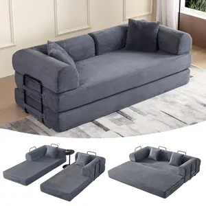 5-in-1 Convertible Sofa Bed | 79" Modular Sleeper with Fixed Frame & No Assembly | Boneless Compression & Pull Out Bed | Corduroy with High-Resilience Foam for Small Spaces, Apartments , Multi-Functional Floor Sofa & Mattress for Living Room