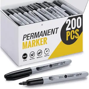 Permanent Markers Bulk, 200 Pack, Black Permanent Marker Pens, Fine Tip, , Quick Drying, Smooth Writing,   Glass Metal Stone Paper  Surfaces, Office School Supplies